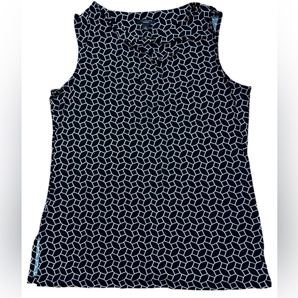 Talbots Sz M Tank top Black White Classic Office Travel Career Business Preppy